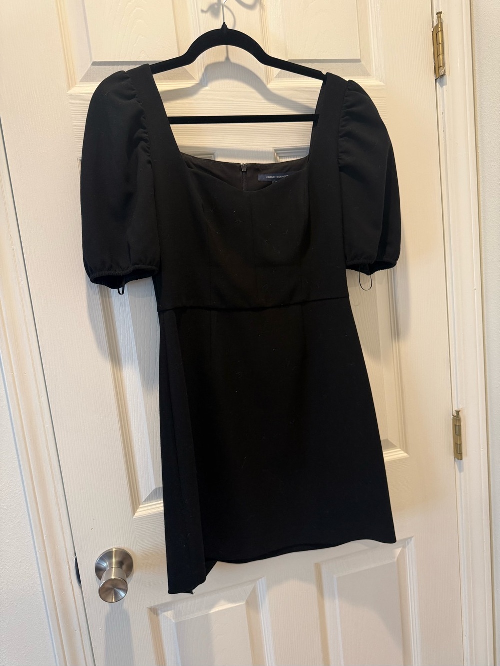 French Connection Black Square-Neck Puff-Sleeve Tunic Dress